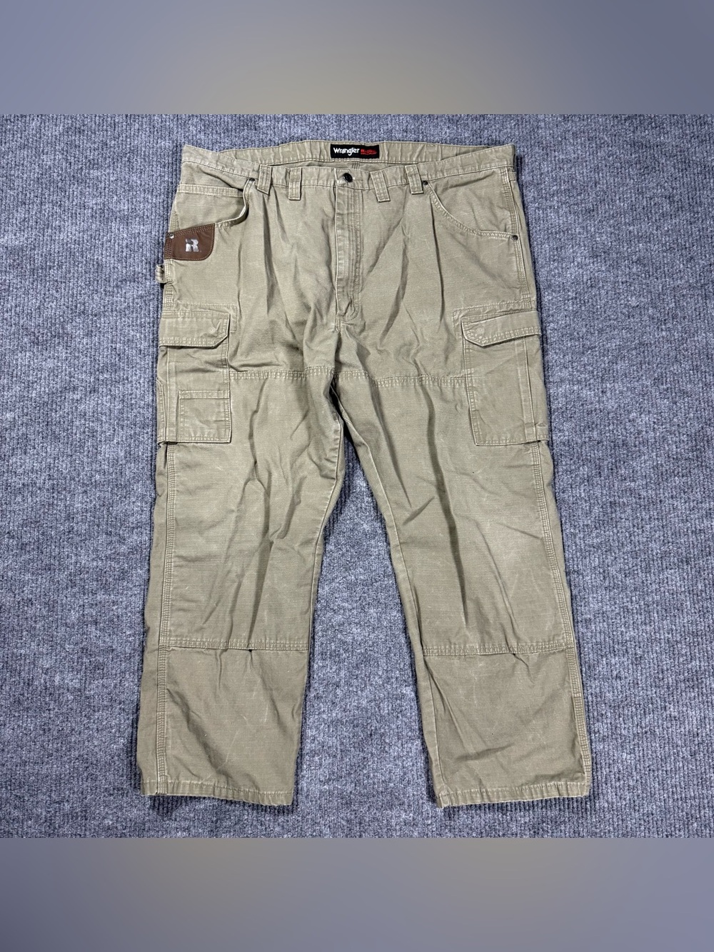 Wrangler Workwear Cargo Pants Mens 44x30 Tan Double Knee Ripstop Carpenter
